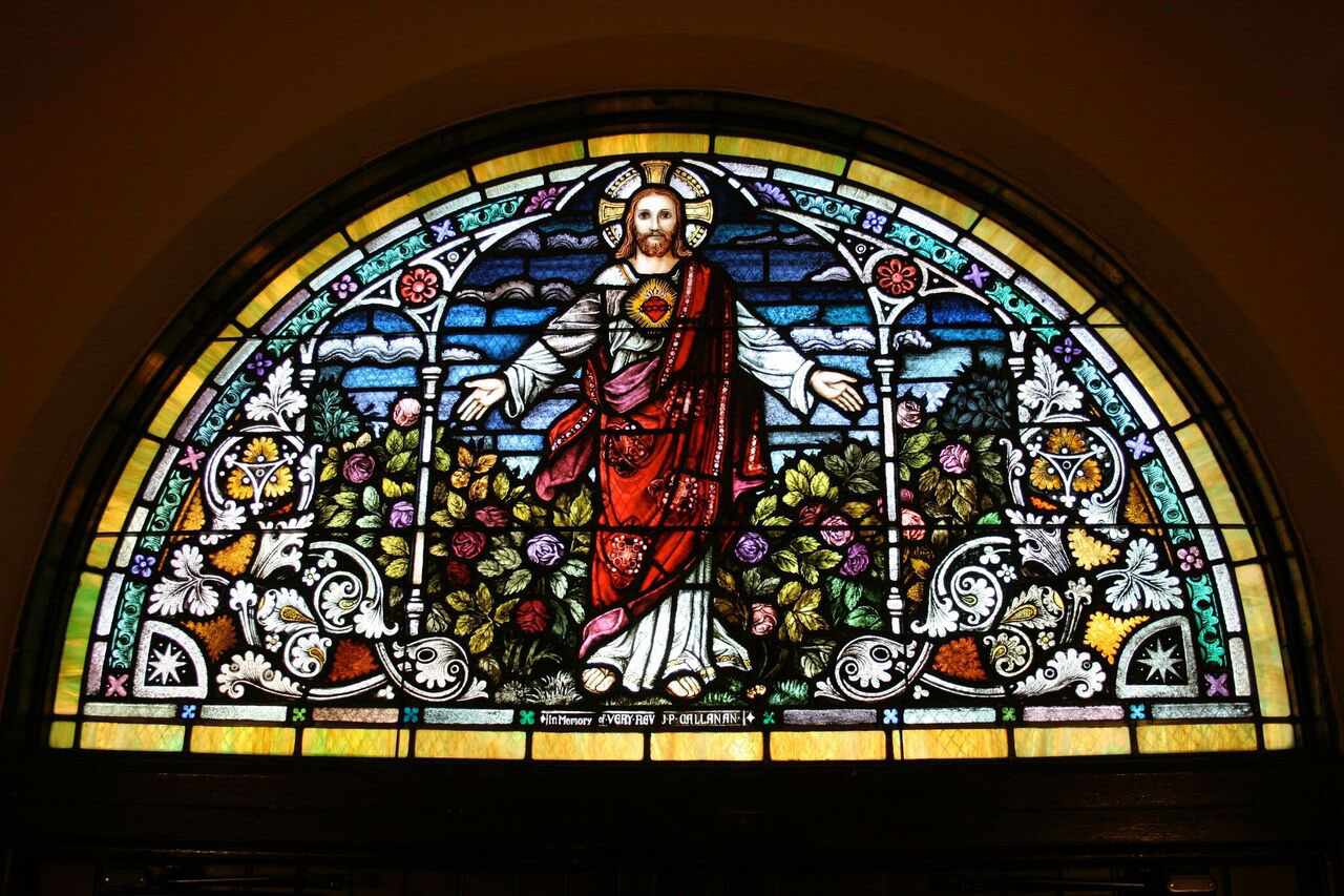 Restored Annunciation Sacred Heart stained glass window